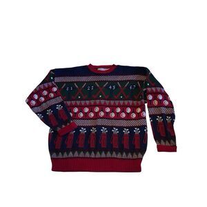 VTG Crossing Sweater Mens Sz X-Large Red Golf All Over‎ Print Christmas USA